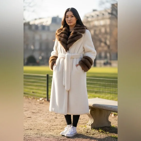 NEW Mink Fur Long Over Coat Warm Super Soft Women’s Coat Size Medium